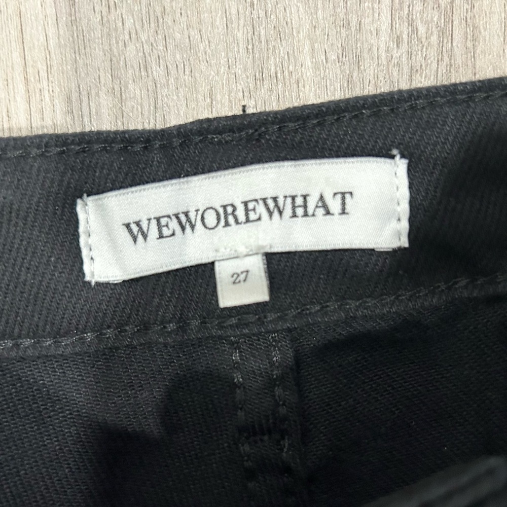NWT We Wore What Black Denim Jeans Faux Fur Cuff Straight Leg High Rise Size 27 - Picture 3 of 12